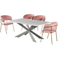 Duke & Atarah Dining Table & Chairs | 4 Set Chairs | Modern Dining Table | Velvet Chairs | Retro Chairs | Vintage | LUX Chairs | Metal Legs | Padded Chairs | PINK & WHITE