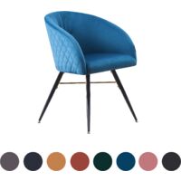 Single Vittorio Modern Velvet Dining Chair - Ergonomic Curved back with Metal Legs - Armchair for Dining Room Kitchen Living Room - Blue
