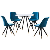 Dorchester LUX Sofia Dining Set - a White Wooden Dining Table and Set of 4 Blue Vevet Dining Chairs - Dining Room Kitchen