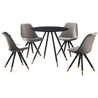 Dorchester LUX Sofia Dining Set - a White Wooden Dining Table and Set of 6 Dark Grey Vevet Dining Chairs - Dining Room Kitchen