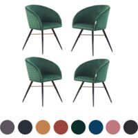 Set of 4 Vittorio Modern Velvet Dining Chairs - Ergonomic Curved back with Metal Legs - Armchair for Dining Room Kitchen Living Room - Green