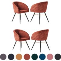 Set of 4 Vittorio Modern Velvet Dining Chairs - Ergonomic Curved back with Metal Legs - Armchair for Dining Room Kitchen Living Room - Wine