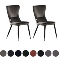 Set of 2 New York LUX Upholstered Dining Chair with Silver end Caps for Dining Room Kitchen - Dark Grey