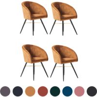 Set of 4 Vittorio Modern Velvet Dining Chairs - Ergonomic Curved back with Metal Legs - Armchair for Dining Room Kitchen Living Room - Mustard