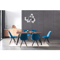 Cosmo LUX Sofia Dining Set - a Walnut Wooden Dining Table and Set of 6 Blue Velvet Dining Chairs - Dining Room Kitchen
