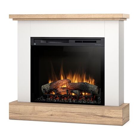 Camino Elettrico Riscaldante Da Pavimento Autoportante a LED - 28" - 105 x 95 x 29 - Bianco opaco / Rovere chiaro - YUKON