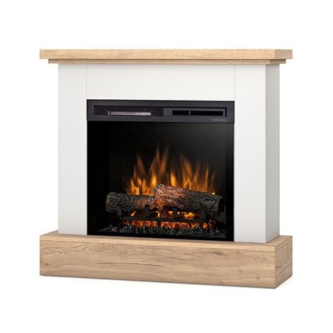 Camino Elettrico Riscaldante Da Pavimento Autoportante a LED - 23" - 92 x 86 x 29 - Bianco opaco / Rovere chiaro - YUKON