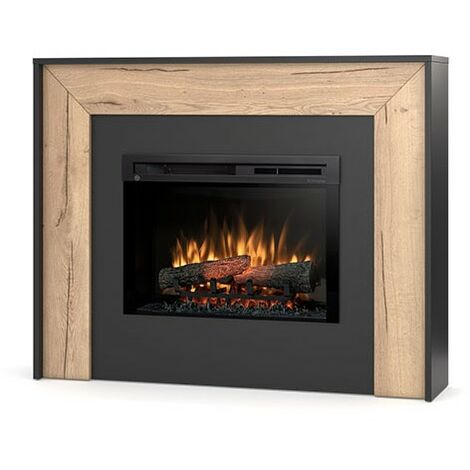 Caminetto elettrico da pavimento a libera installazione a LED - 26" - 120,2 x 96 x 27,5 - Nero / Rovere chiaro - ZUNI (1/5)