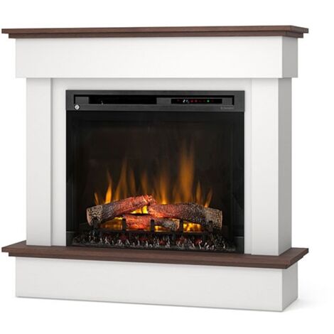 Caminetto elettrico a libera installazione a LED - 28" - Bianco opaco / Rovere - 111,5 x 102 x 33,5 - TORMES (1/5)