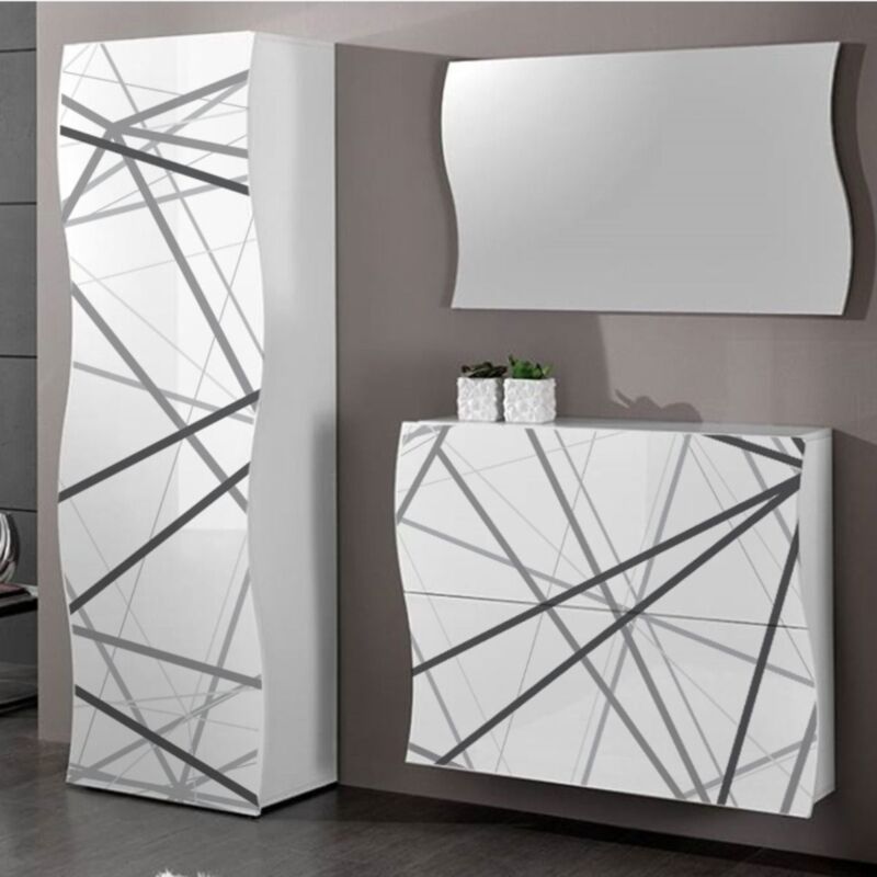 Scarpiera Bianco Lucido Specchio Scarpiera 2 Ante Bianco Lucido - Mobile Ingrosso Made In Italy Mobile Ingresso 2 Ante