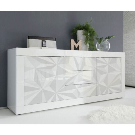 Madia linea Basic con 2 ante e 3 cassetti in finitura Bianco laccato lucido grafica PRISMA (1/5)