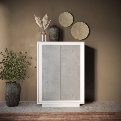 Credenza 2 ante battenti linea Beton in bianco laccato opaco e pannelli effetto beton (1/2)