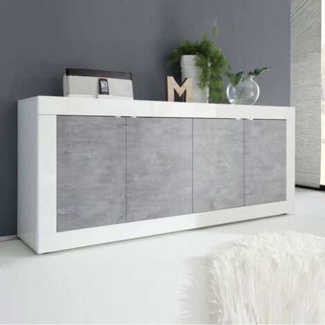 Madia linea Basic con 4 ante in finitura Bianco laccato lucido e Beton (1/3)