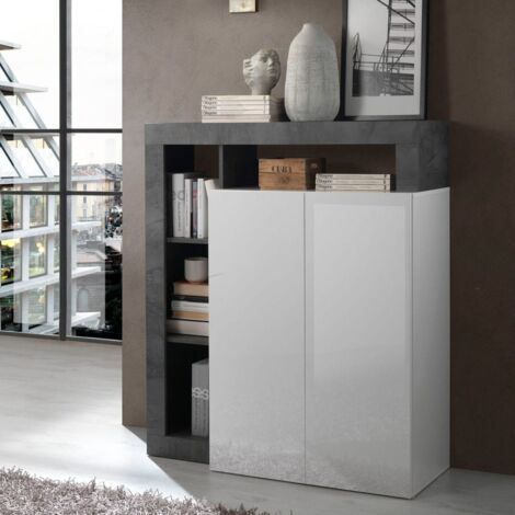 Credenza 2 ante linea Frame in Bianco Lucido e Ossido (1/3)