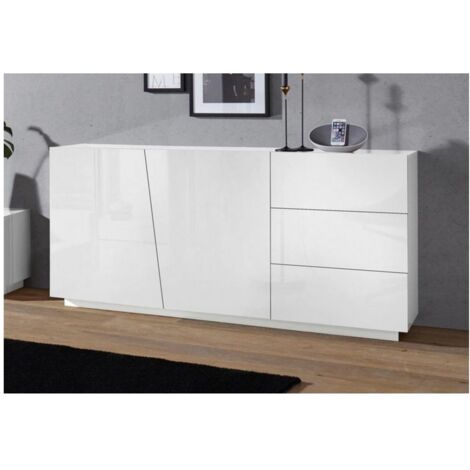 Ahd Amazing Home Design – Madia 2 ante e 3 cassetti Virgola bianco lucido – Design asimmetrico con mensola interna – Ampio spazio di archiviazione – Senza maniglie (1/2)