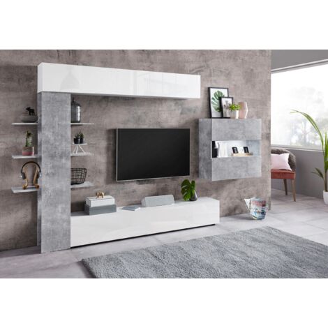 Mobile Porta Tv Parete Attrezzata Grigio Bianco Moderna Soggiorno Pensile Legno