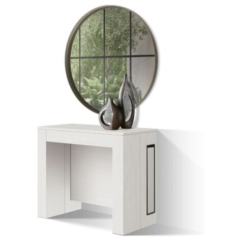 Tavolo Consolle allungabile fino a 3 metri Flame in nobilitato con vano porta allunghe Bianco Frassino (1/5)