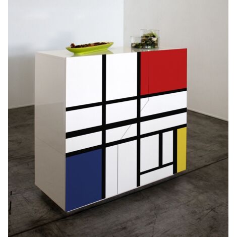 Credenza 2 ante linea Galassia in finitura Bianco Lucido con serigrafia "Piet Mondrian" (1/5)