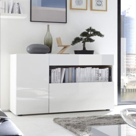Madia Mirò bianco melaminico – Anta con vano e mensola – Cassetto e vano a giorno – Arredo elegante e funzionale – Montefioredesign (1/2)