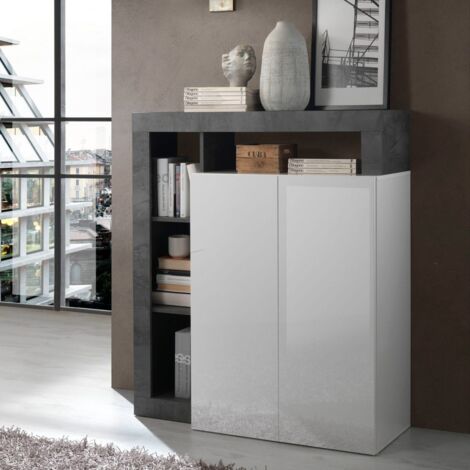 Credenza 2 ante linea Frame in Bianco Lucido e Ossido (1/5)