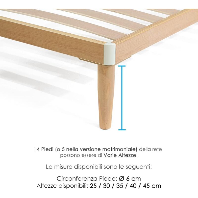 Qualydorm Rete Ortopedica in Legno di Faggio 80x190 Singola Alta 37cm con  14 doghe da 6.8 cm