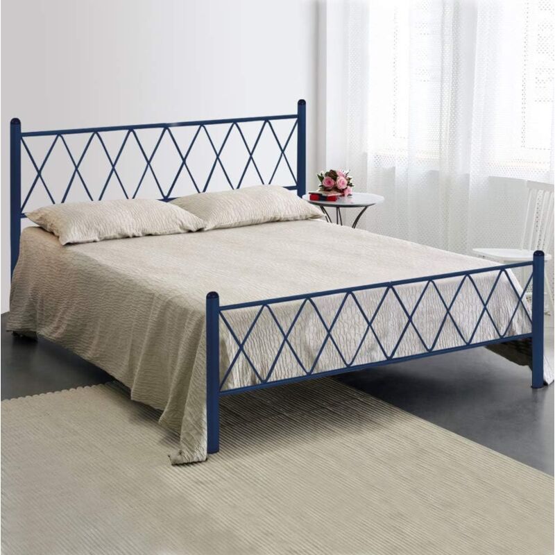 Qualydorm Letto in Ferro Battuto Moderno matrimoniale PIRAMIDE - Made in  Italy Vari colori da cm 160x190 Artigianale Blu