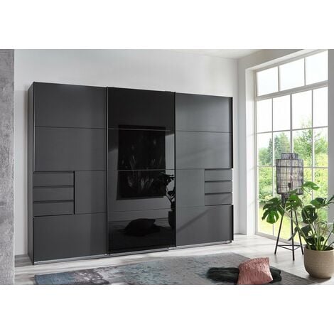 Armoire de chambre 270 cm imitation chêne et gris graphite