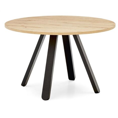 Table repas rond 4 couverts STECCO pieds bois plateau mélaminé chêne