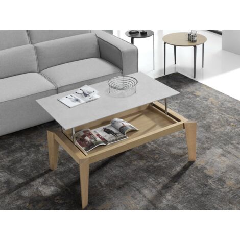 Table basse relevable GEO 115 x 65 x 40 cm pieds chêne plateau ...