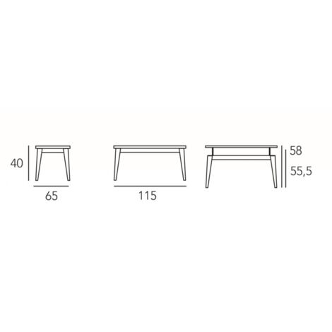 Table basse relevable GEO 115 x 65 x 40 cm pieds chêne plateau ...