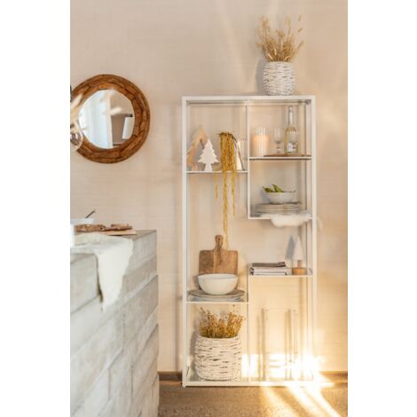 Bibliothèque Cube En Métal 5 Niveaux - 180 Cm De Haut, Finition Mate Blanche - Pour Salon, Bureau, Rangement Ouvert