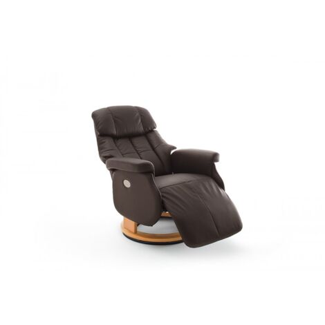 Fauteuil Relax électrique En Cuir Marron - Avec Repose-pieds Et Poche Latérale - État Impeccable