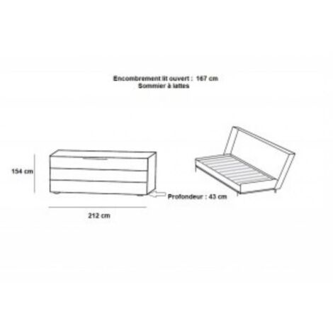 Lit escamotable horizontal VANIER blanc mat couchage 140 x 200 cm