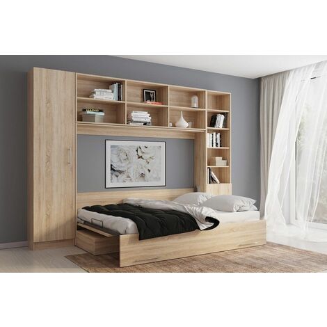 Composition armoire lit escamotable lutecia chêne naturel couchage