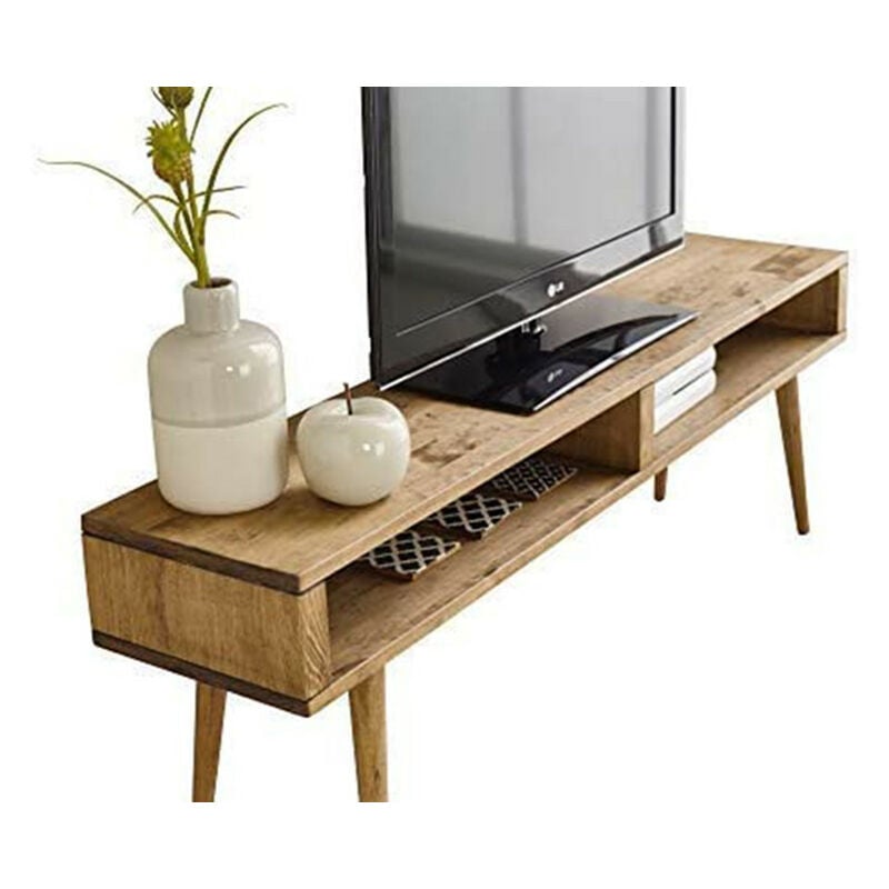 Hogar24 Es Mesa mueble tv diseño vintage 2 huecos madera maciza natural artesanal. 140 cm x 4 140cm 43cm 30cm