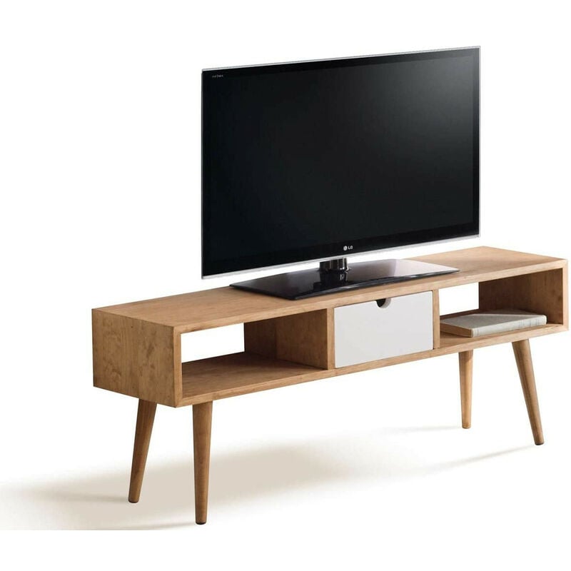 Argosmesa Mueble Tv diseño vintage y huecos madera maciza natural. 110 x 40 30 television salon cajon