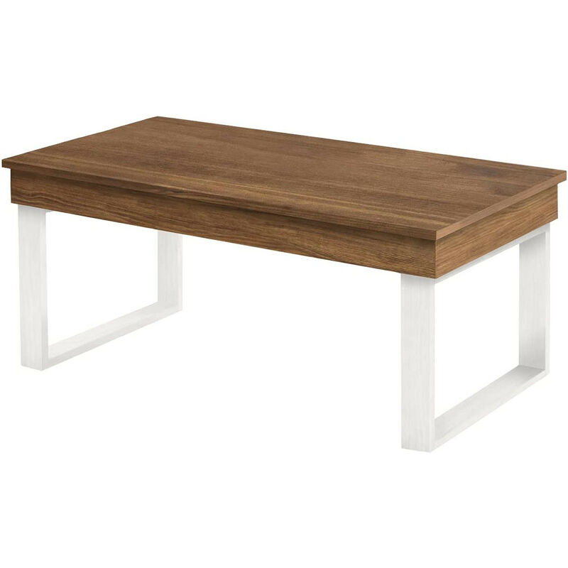 Odin - Mesa Centro Elevable Madera Maciza, Acabado Encerado, Patas Color Blanco. Medidas: 100x50x47 cm