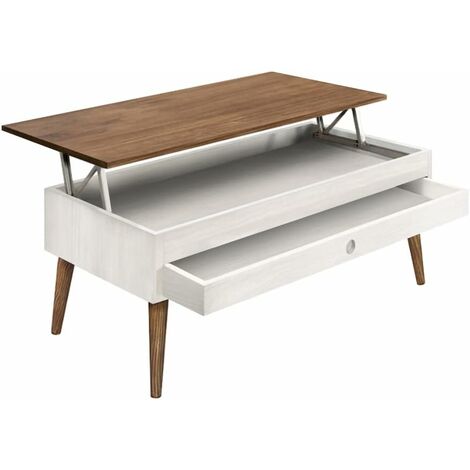 Mesa de centro Odin elevable madera maciza acabado color blanco