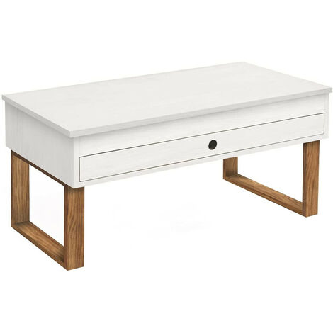 Mesa centro elevable cajón deslizante madera maciza color blanco