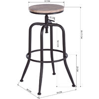 Set of 2 MDF bar stools Industrial height adjustable high stools