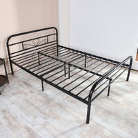 Black metal double bed 2-seater slatted base