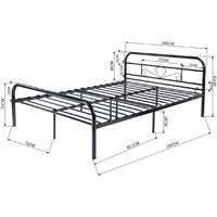 Black metal double bed 2-seater slatted base