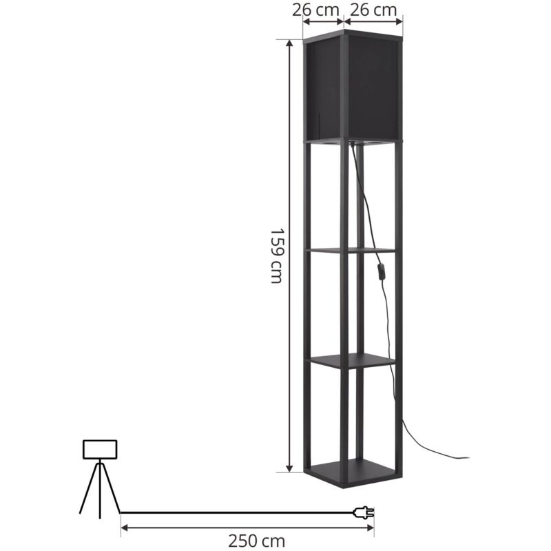 Lindby Birta lampe sur pied étagère, bois, noir