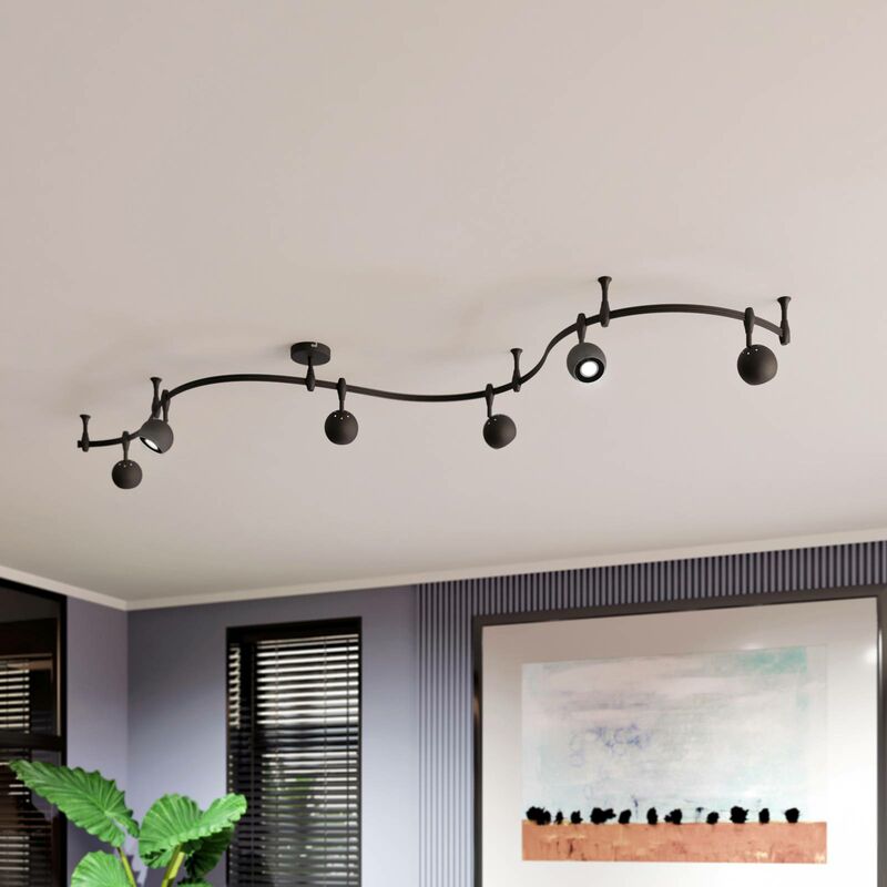Moderne pour Salon & Salle à manger a de ELC projecteur sur rail Luminaire sur rail électrique 'Delila' à intensité variable en Blanc en Métal e Rail électrique 1 phase à 6 lampes, GU10, A+ 
