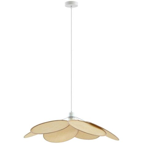 Lindby – Suspension à intensité variable Ø 80 cm en textile – Rotin et textile – Pour salon et salle à manger – Variateur d'intensité externe requis (1/5)