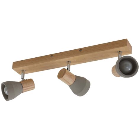 Lindby – Plafonnier à spots en béton et bois – 3 lampes orientables – Longueur 47 cm – Éclairage scandinave et industriel
