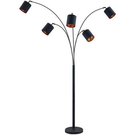 Lindby – Lampadaire tissu Abiram noir doré – 5 lampes pivotantes – Eclairage d'ambiance pour salon et salle à manger – Hauteur 70 cm (1/5)
