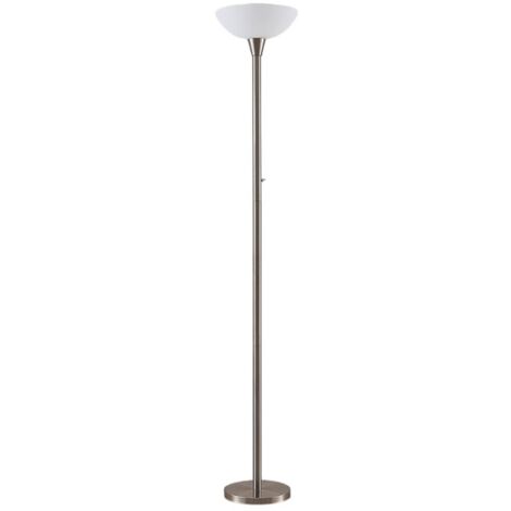 Lindby – Lampadaire en métal nickel 180 cm – Douille E27 – Abat-jour en verre – Éclairage indirect pour salon et salle à manger