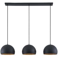 Lindby – Suspension métal à intensité variable Tarjei – 3 abat-jours noir et or – Longueur 120cm – Finition intérieure dorée