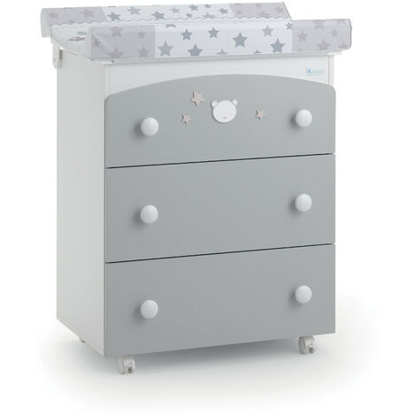 Bagnetto-fasciatoio Baby Dream Azzurra Design Grigio fasciatoio per neonati bambini legno cassetti ruote cambio pannolino bagnetto